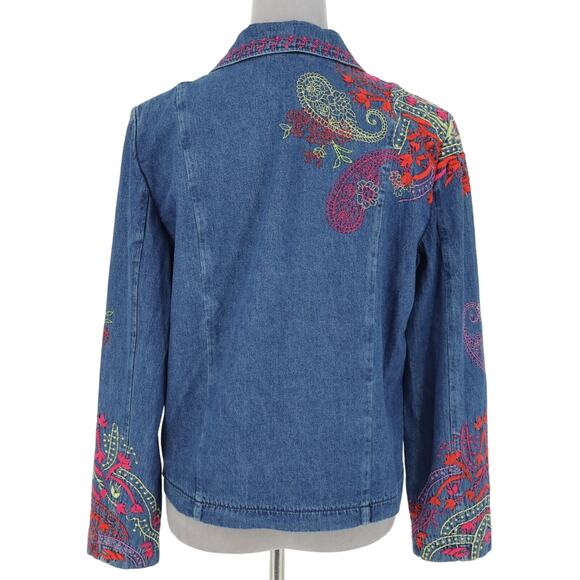 Coldwater Creek Jacket Womens Small Blue Embroidered Cotton Denim Jean Snaps - Picture 2 of 16